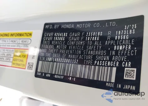 2025 Honda Civic Hybrid Sport z USA, uszkodzony, nr VIN JHMFL4H8XSX001152